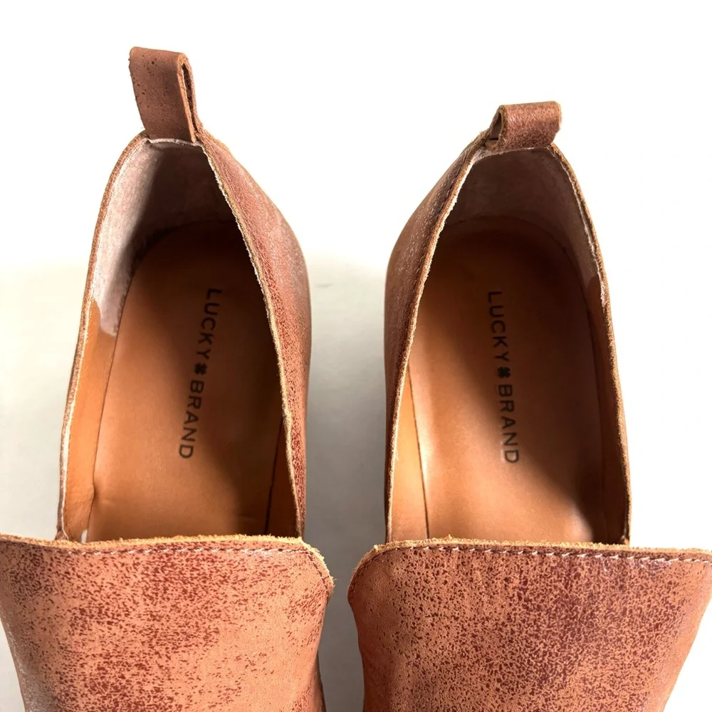 Lucky Brand Mahzan Loafer Slip On Leather Booties Toffee Color Brown Size 9 - Picture 6 of 17